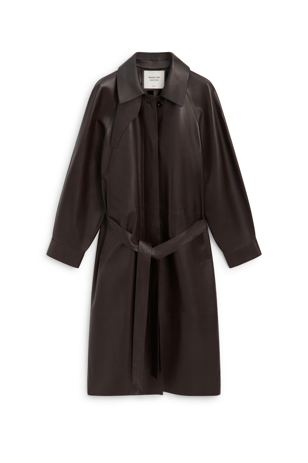 Massimo Dutti Длинный тренч из кожи наппа - Limited Edition, шоколадно-ричневый