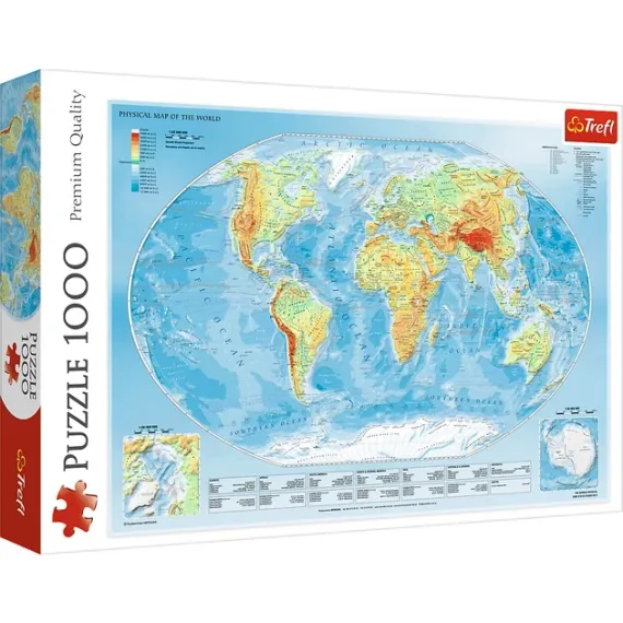 Pazl / Пазлы /Puzzles - "1000" - Physical map of the world / Meridian