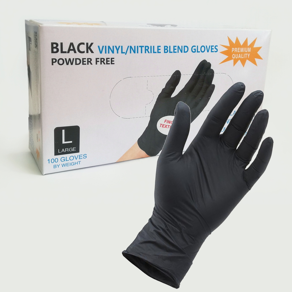 WallyPlastic Перчатки нитровиниловые черные, размер L, 50 пар