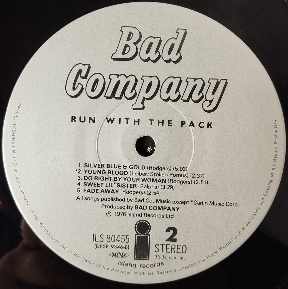 Винтажная виниловая пластинка LP Bad Company Run With The Pack (Japan 1976) (No Obi) ILS-80455