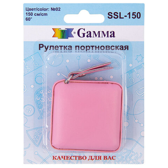 "Gamma" SSL-150 Рулетка портновская кожзаменитель пластик 150 см в блистере №02 розовая