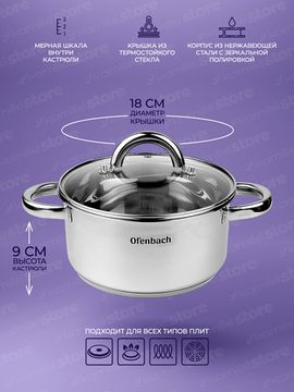 Кастрюля 2 л. из нержавеющей стали Ofenbach NB 100524 с крышкой