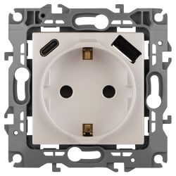 Розетка ЭРА Серия 12 12-4108-15 2P+E 16A-250В со шторками с USB type-A+C 5В-3А перламутр | Эра 12