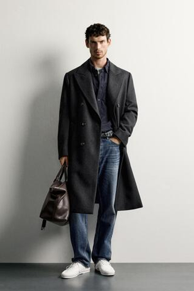ДВУБОРТНОЕ ПАЛЬТО ИЗ 100% ШЕРСТИ В ЕЛОЧКУ — ZARA