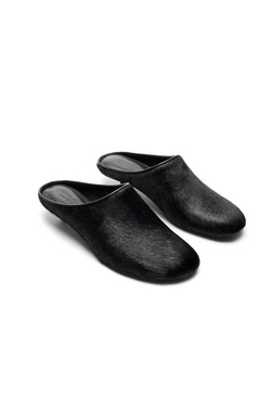 Massimo Dutti Туфли на низком каблуке с открытой пяткой и меховой отделкой - Limited Edition, черный