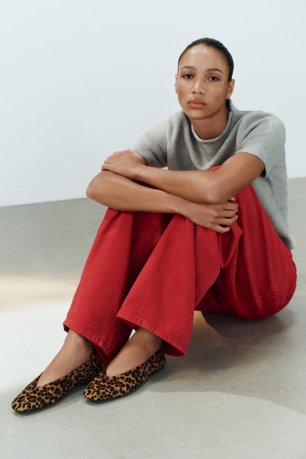 ZARA ФАКТУРНЫЕ КОЖАНЫЕ БАЛЕТКИ С ПРИНТОМ, ЛЕОПАРДОВЫЙ