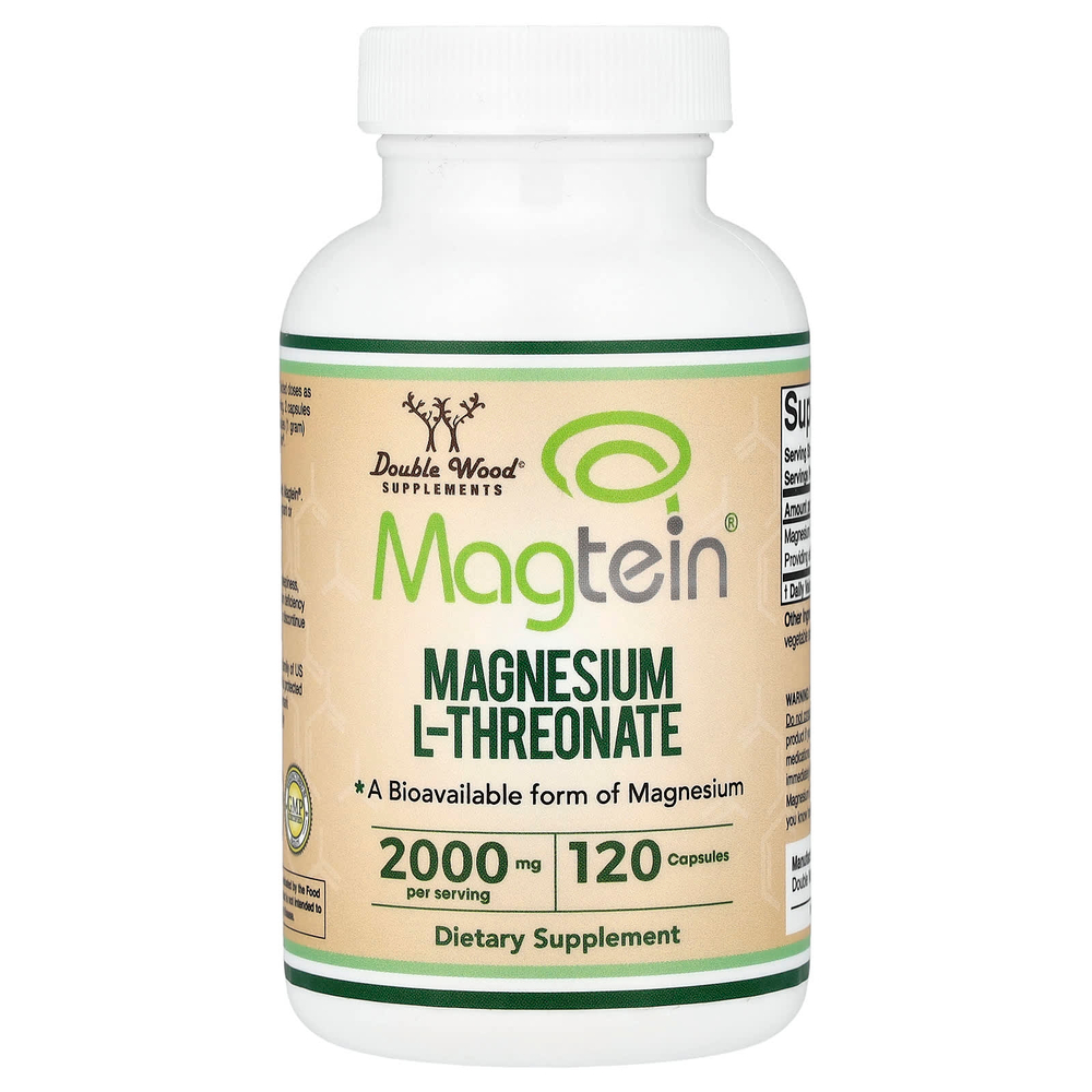 Double Wood Supplements, Magtein®, L-треонат магния, 120 капсул (500 мг в 1 капсуле)