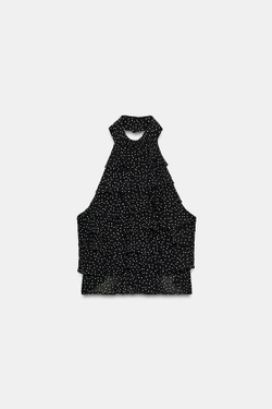 ZARA ТОП ИЗ ЖОРЖЕТА С ГОРЛОВИНОЙ ХАЛТЕР, ЧЕРНЫЙ/БЕЛЫЙ