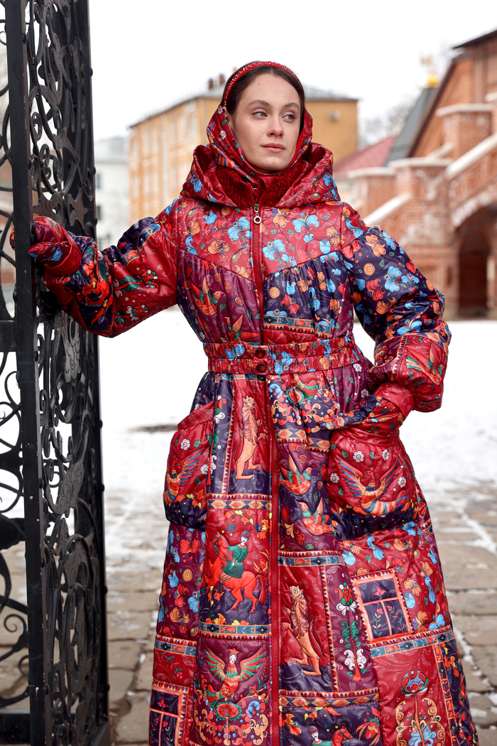 Coat "Honey raf. Foxes in snowdrops"