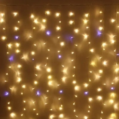 Гирлянда для улицы ЗАНАВЕС «Мерцание» ш2.0* в6.0 м 960 ламп LED, прозрач.пров,1 реж.,IP-54, Теплый белый, белый мерцает (возможность соединения)