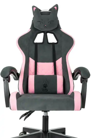 Кресло игровое Knight Kitty Fabric серый/розовый с подголов. крестов. пластик