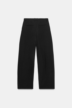 ZARA БРЮКИ BARREL С ЗАЩИПАМИ, ЧЕРНЫЙ