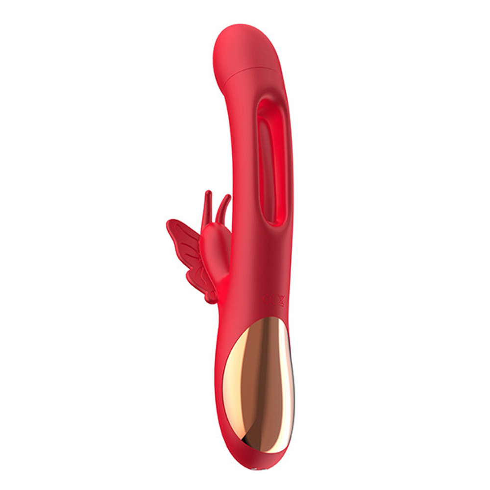 Красный вибратор-кролик 25см с функцией фингеринга Secwell Flicking Butterfly Rabbit Vibrator SW2029