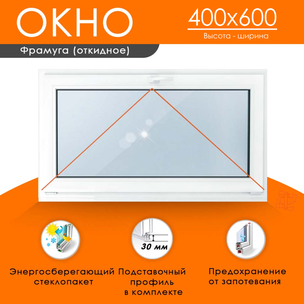 Пластиковое окно 400 х 600 фрамуга (форточка) ТермА Эко