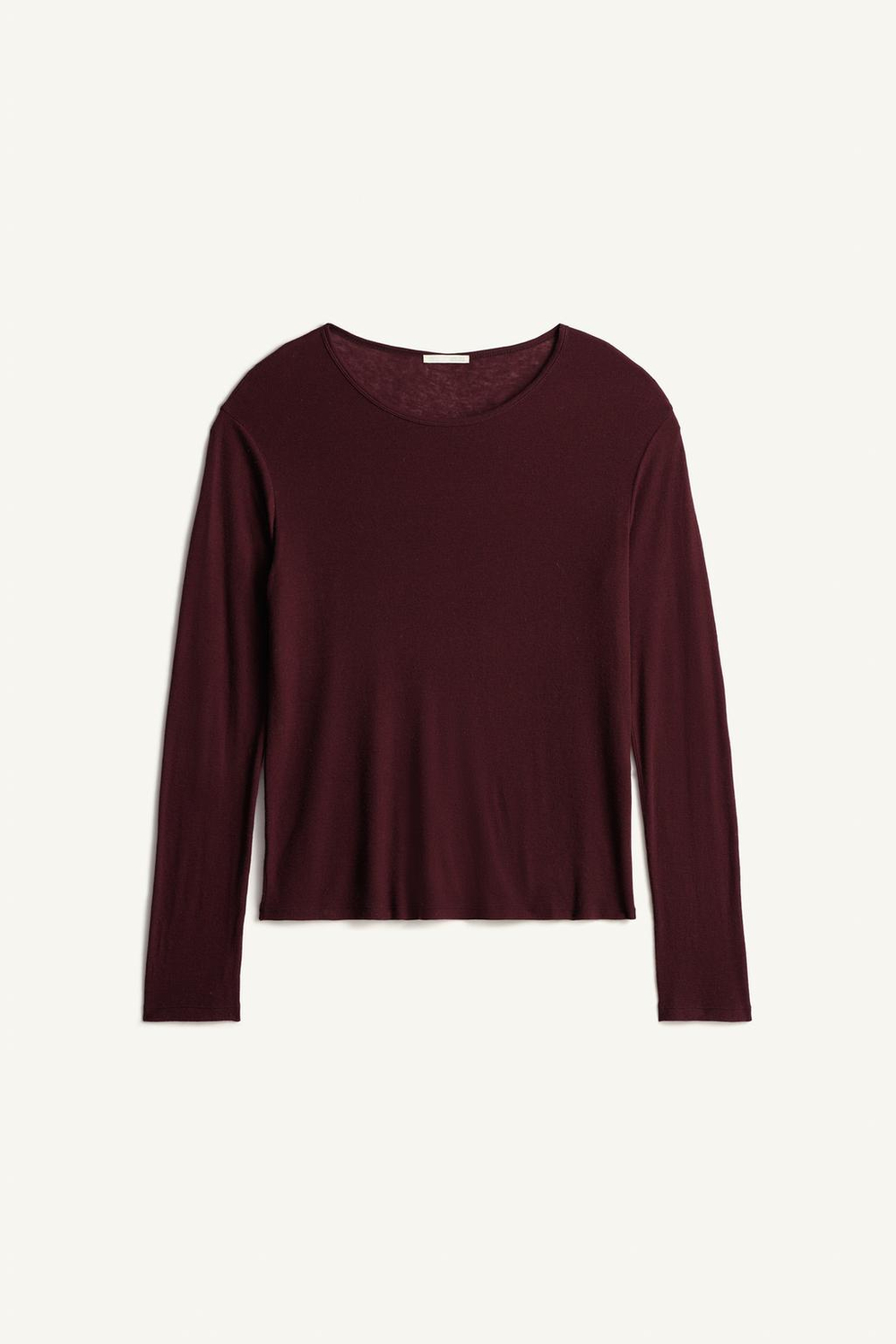 ZARA ФУТБОЛКА СВОБОДНОГО КРОЯ ИЗ ЛИОЦЕЛЛА И ШЕРСТИ, ГРАНАТОВЫЙ