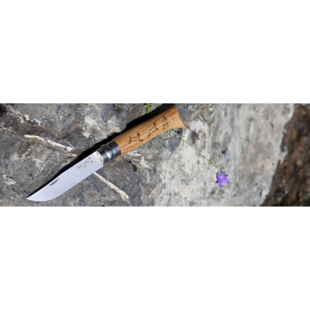 Нож Opinel №8 Animalia, нержавеющая сталь, рукоять дуб, гравировка серна