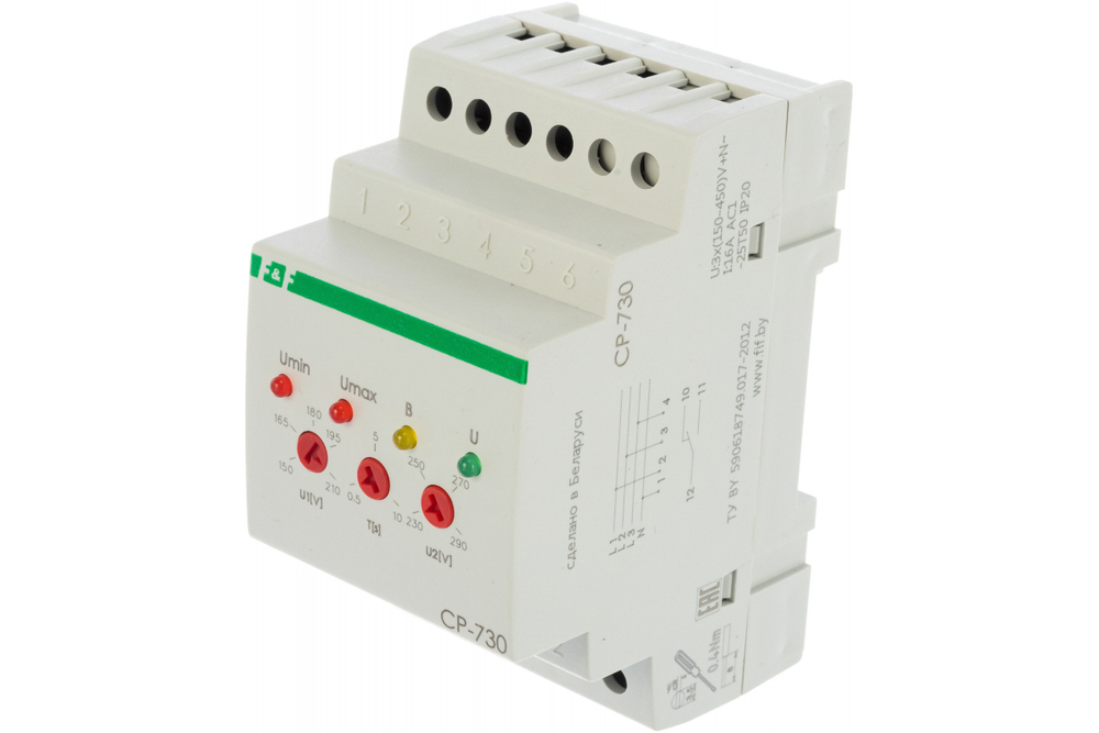 Реле контроля напряжения CP-730 3-фазное 3х400/230 + N 8А IP20 с сигнализацией о нарушении режимов