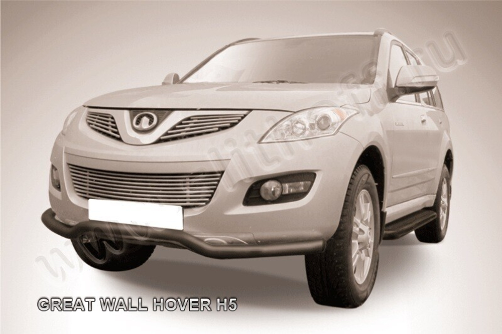 Защита переднего бампера (нержавейка) Great Wall Hover H5 (2010-2017) d57 волна (черный)