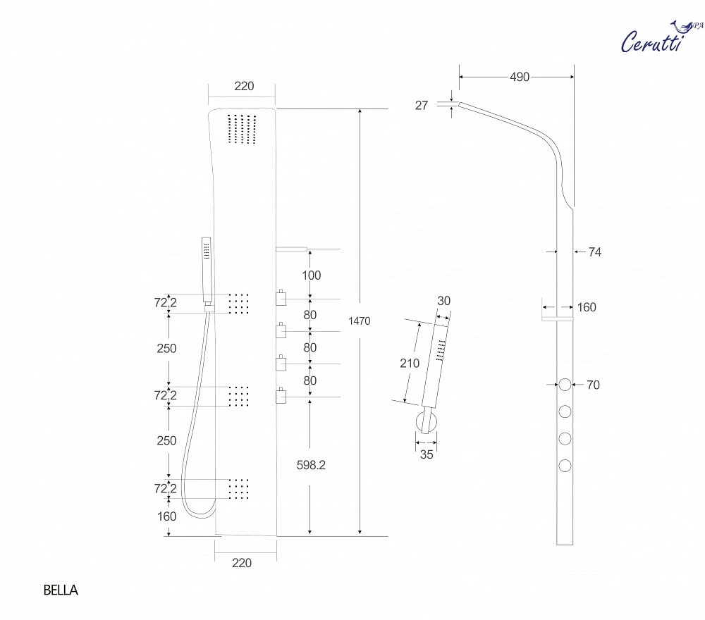 Душевая панель Ceruttispa БЕЛЛА (BELLA) B CT9254 из нержавеющей стали, цвет черный