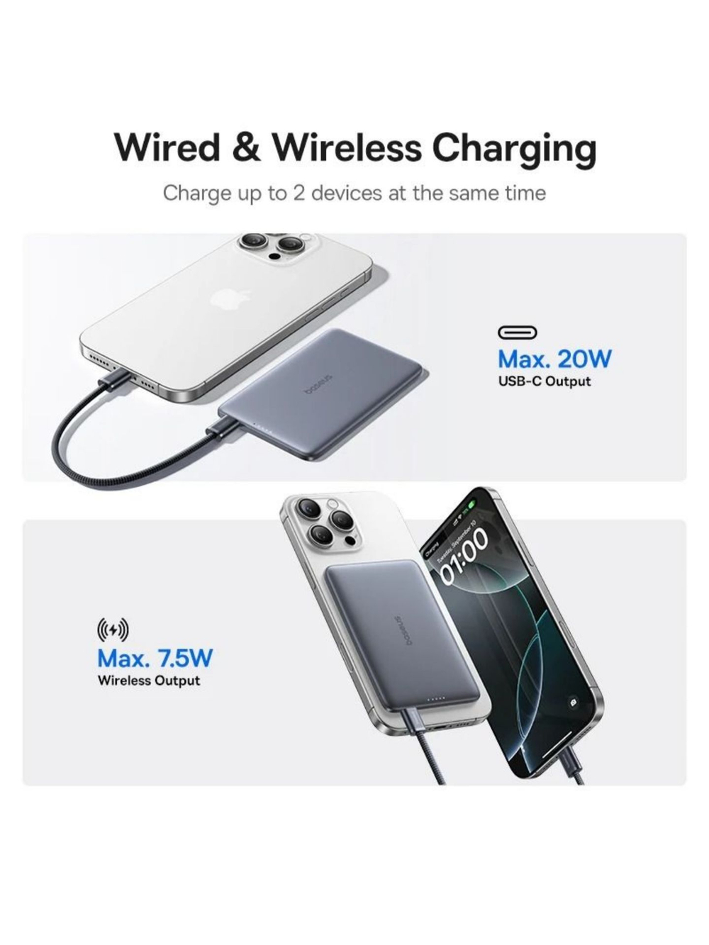 Внешний аккумулятор с магнитом повербанк 5000mAh 20W серебро Magnetik Mini BASEUS PPKPC-0520