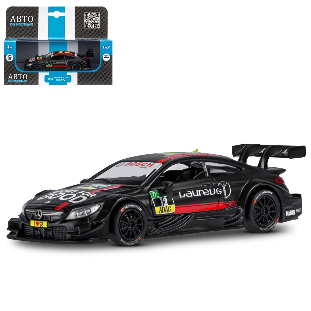 Модель 1:43 Mercedes-AMG C 63 DTM SPORT, черный матовый, откр. двери, инерция