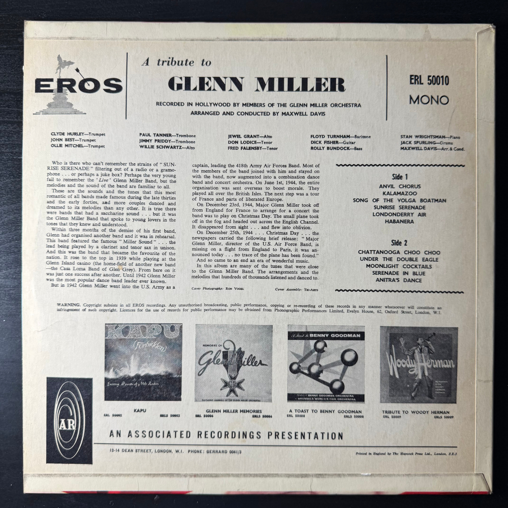 Members Of The Glenn Miller Orchestra ‎– A Tribute To Glenn Miller (Англия 1961г.)