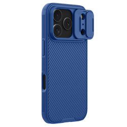 Чехол синего цвета с защитной шторкой для камеры от Nillkin на iPhone 17 Pro, серия CamShield Pro Case