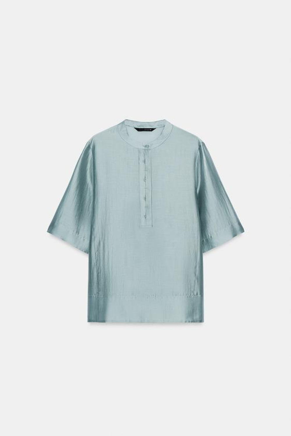 ZARA СТРУЯЩАЯСЯ БЛУЗА С КОРОТКИМИ РУКАВАМИ — ZW COLLECTION, СЕРО-СИНИЙ