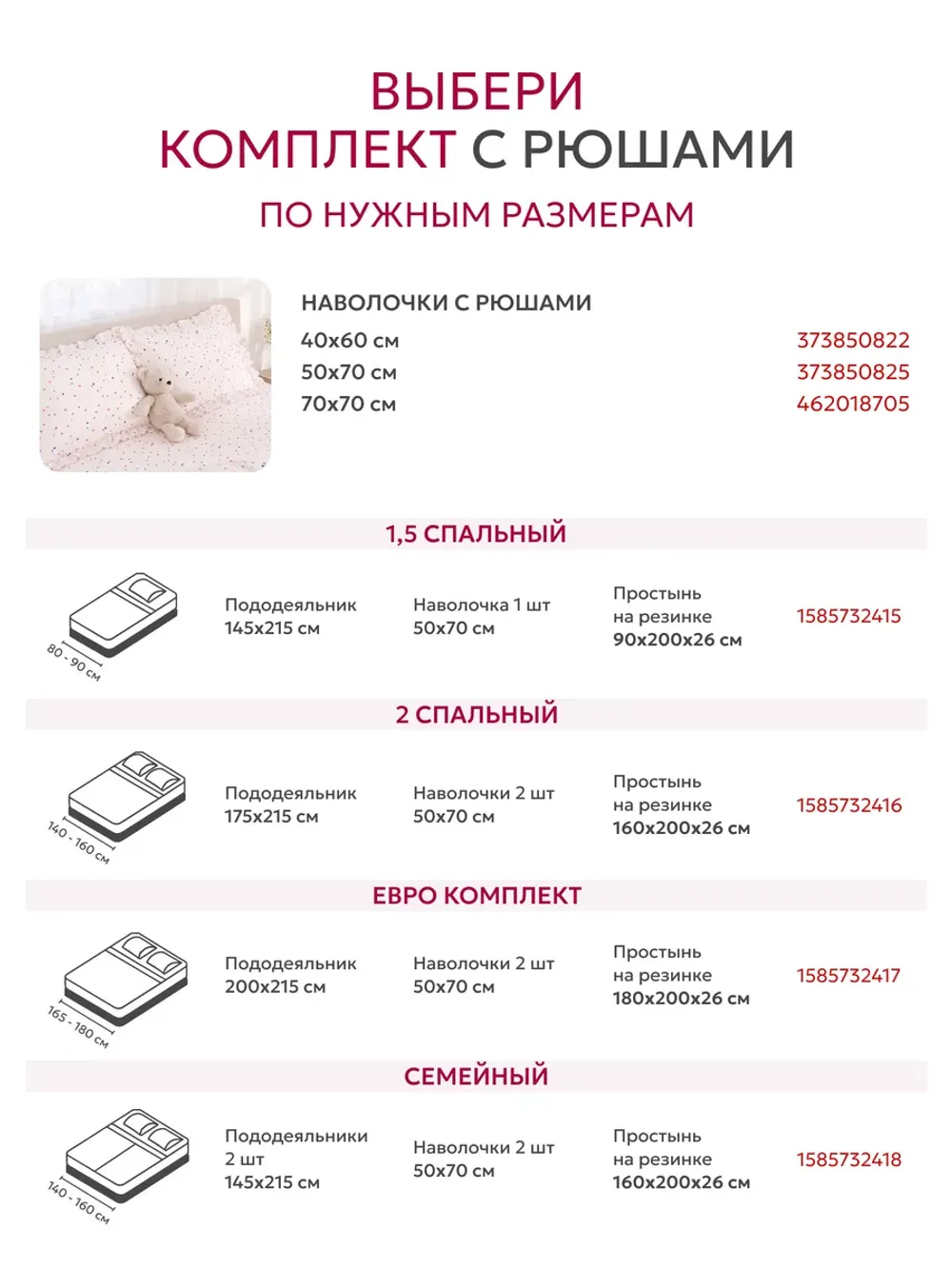 Постельное белье 2 сп наволочки с рюшами перкаль Сердечки