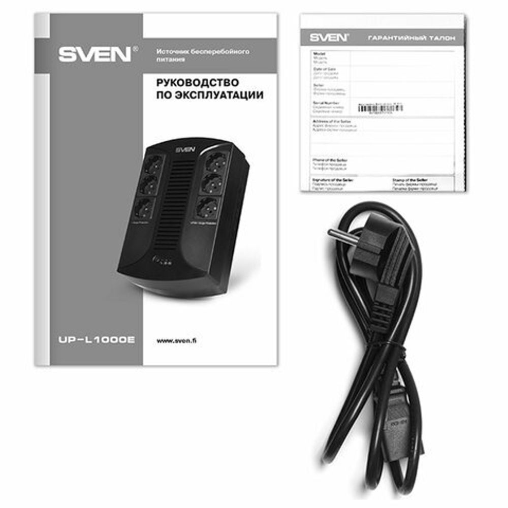 Источник бесперебойного питания SVEN UP-L1000E, 510VA (290 W), 6 евророзеток, SV-016593