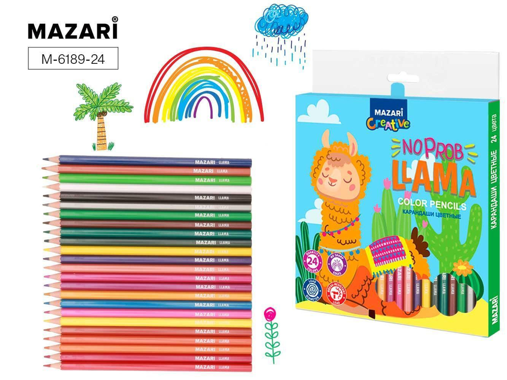 Карандаши 24цв. пластик "Llama шестигран. d грифеля = 2.6 мм, коробка с европодв. (Mazari)