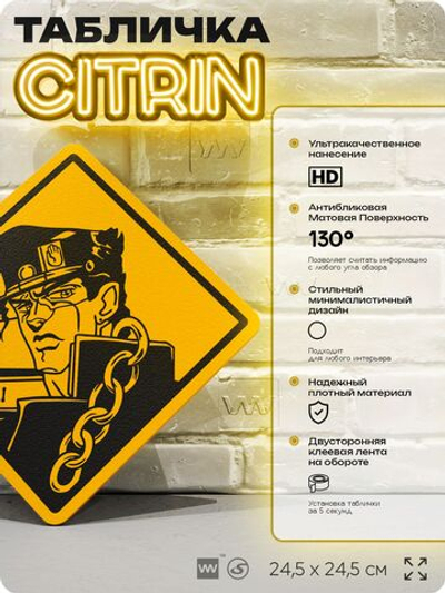 Табличка по аниме "ДжоДжо, Джотаро Куджо" на дверь и стену, прикольная штука в подарок анимешнику, декоративный знак, 24,5х24,5 см, пластиковая, Айдентика Технолоджи
