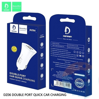 Автомобильное зарядное устройство DENMEN DZ06E 3.1A 2xUSB + кабель microUSB/Type-C/Lightning White