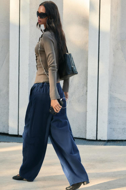 ZARA ТРИКОТАЖНЫЙ ТОП СО СБОРКАМИ, КАМЕННЫЙ МЕЛАНЖ