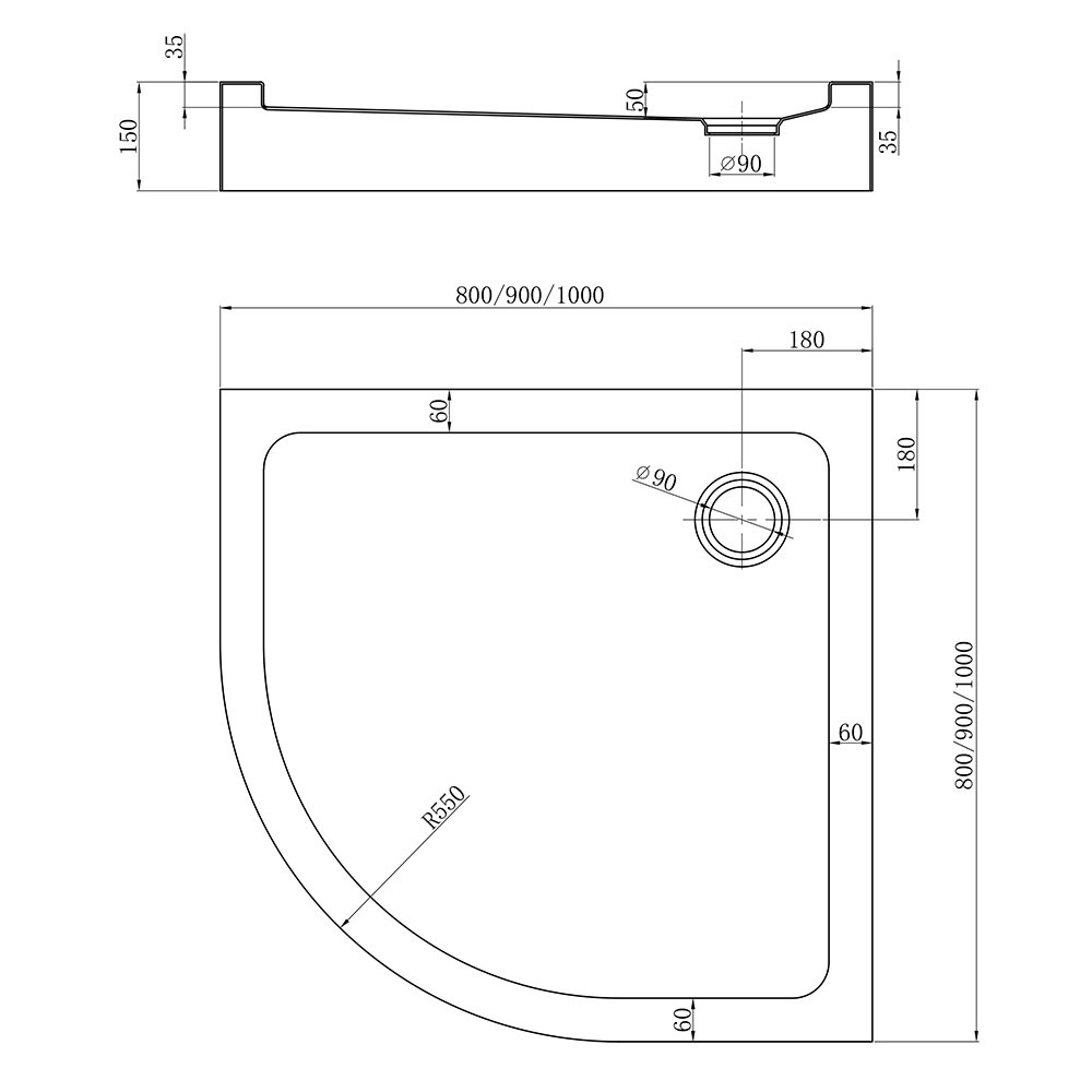 Душ. поддон Veconi TZ51 Арт. TZ51B-80-C5 Акриловый (800x800x150, черный, полукруглый)