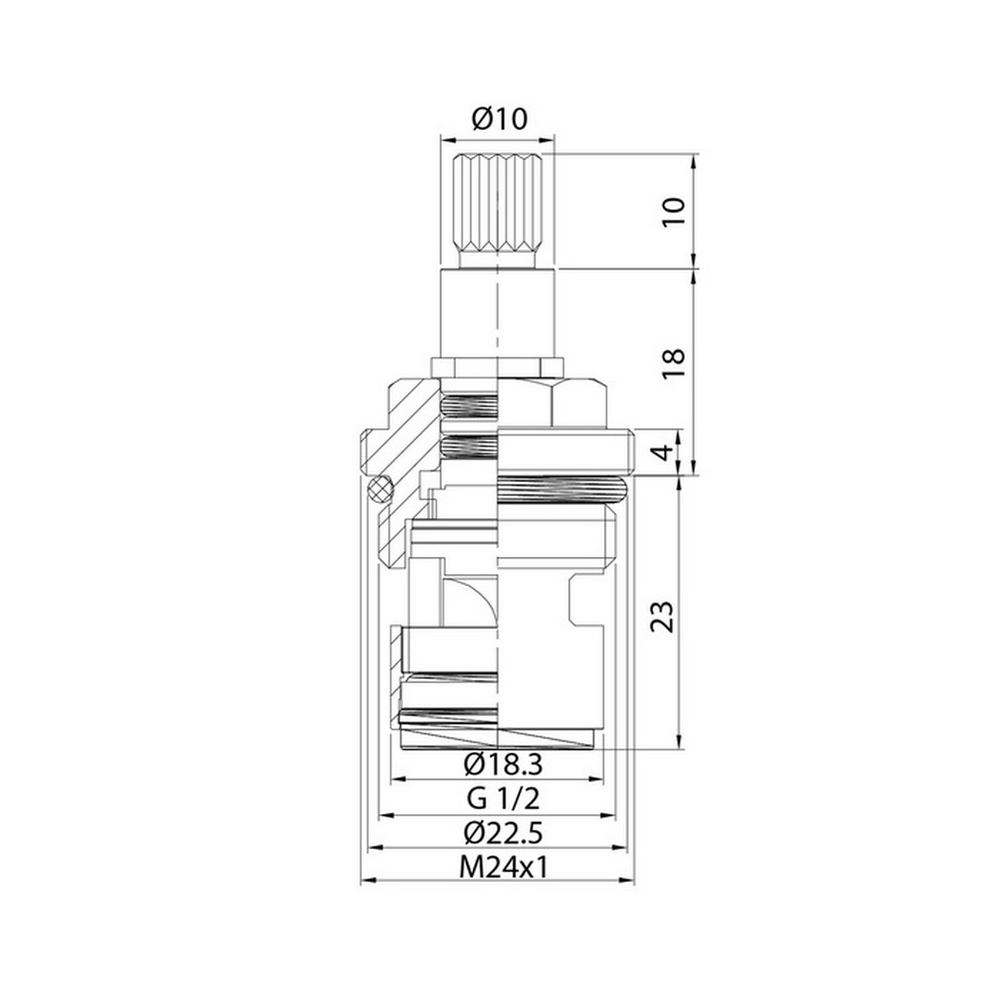 Кран-букса керамика 180°,  20 шлицов IDDIS 998CR511SM G 1/2, M24, h=51 мм
