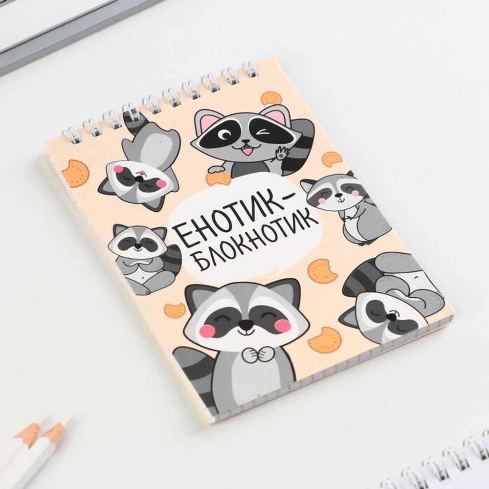 Блокнот А6, 40 л на гребне, мягкая обложка «Енотик - блокнотик»
