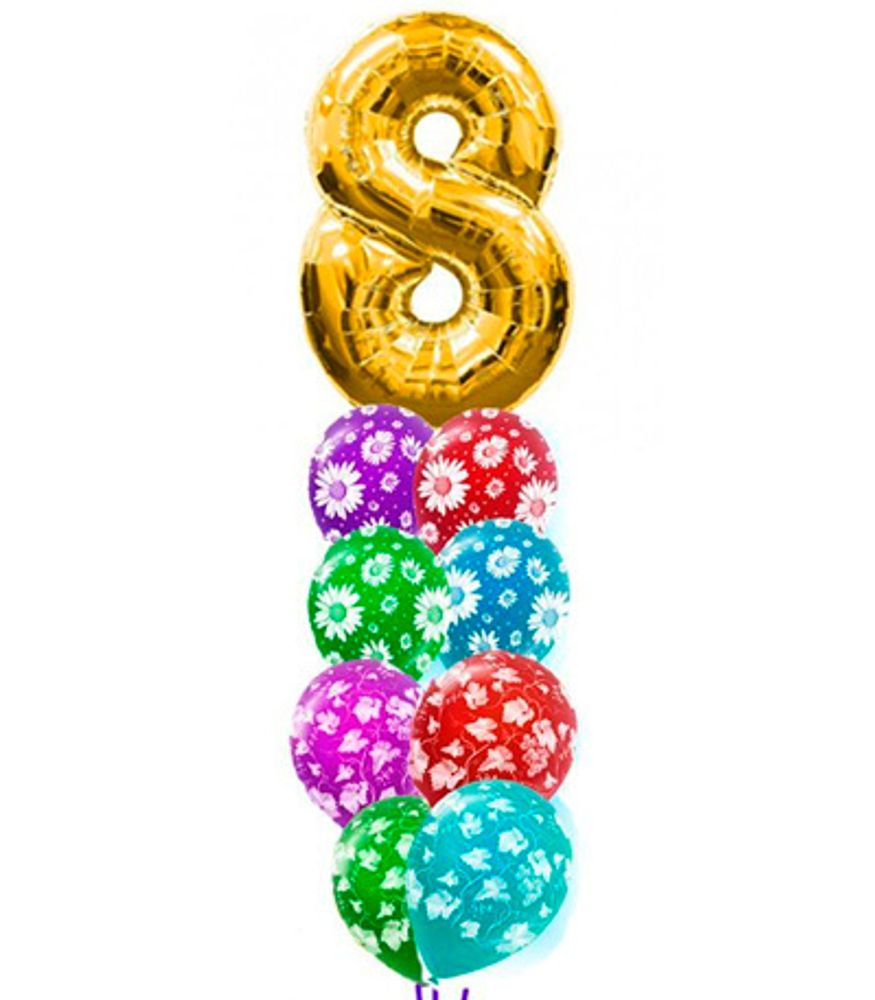 Букет из 12 шаров + Цифра "8"