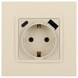 Розетка ЭРА Elegance 14-4108-02 2P+E 16A-250В со шторками с USB type-A+C 5В-3А слоновая кость | Эра Elegance