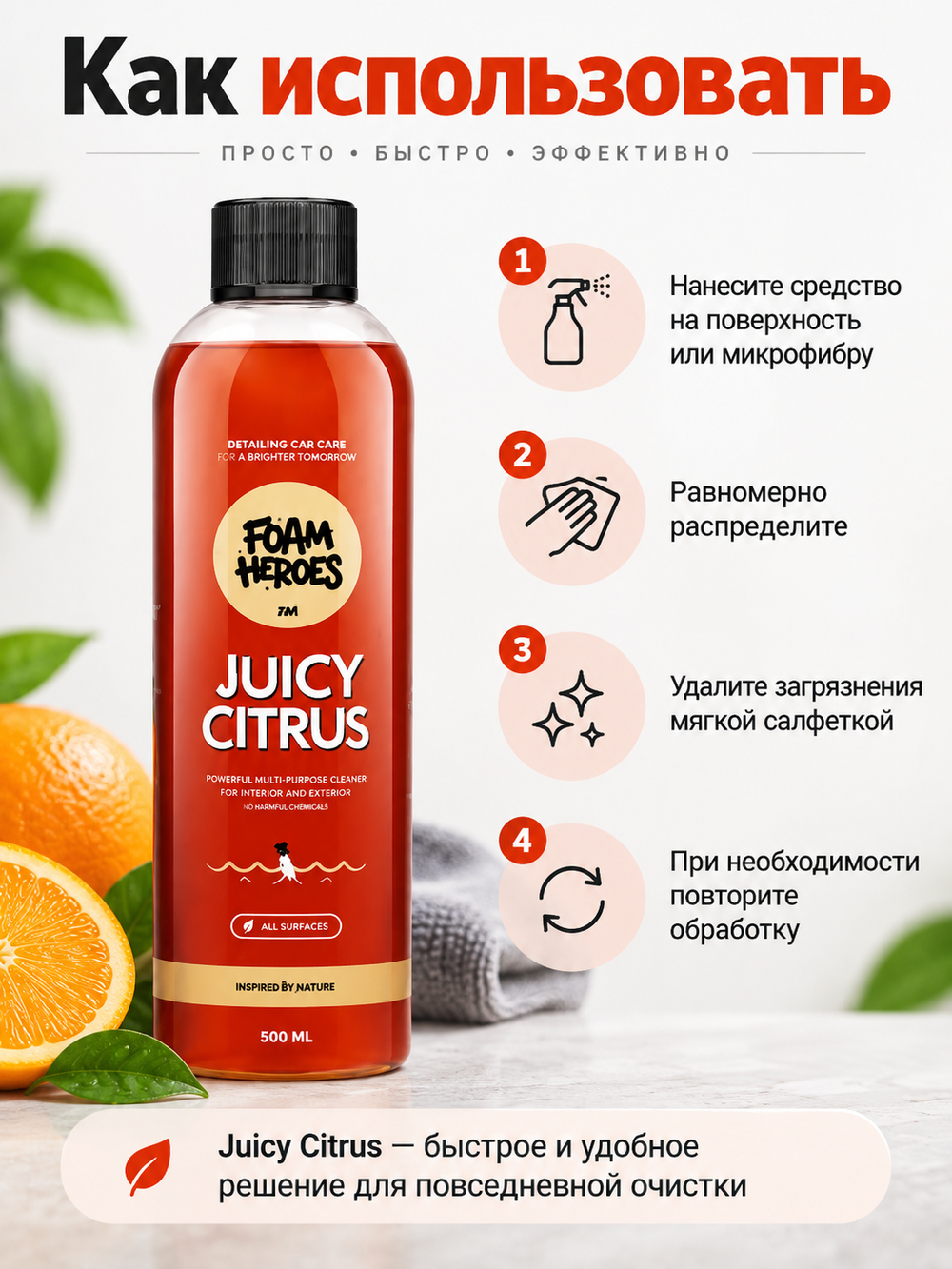 Foam Heroes Универсальный органический очиститель Juicy Citrus, 500мл