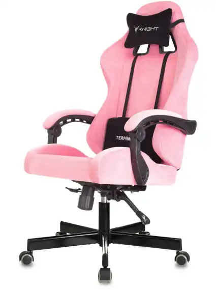 Кресло игровое Knight Terminator розовый Velvet 36 с подголов. крестов. металл