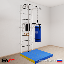Шведская стенка Sv Sport усиленная 6745 (Турник стандарт/Брусья/Канат/Кольца/Цепь/Мешок 15кг/Мат 1м)