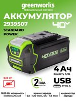 Аккумулятор с USB разъемом GreenWorks G40USB4, 2939507,40v, 4 А·ч