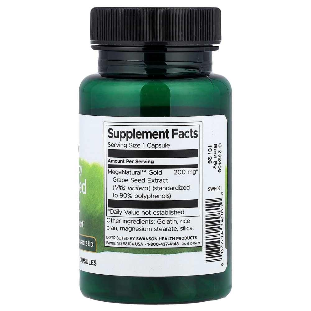 Swanson Vitamins, экстракт виноградных косточек. высокая эффективность, 200 мг, 60 капсул