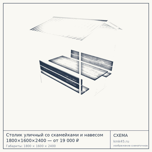 Столик уличный со скамейками и навесом 1800×1600×2400 — от 19 000 ₽