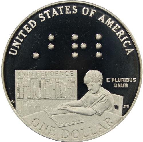 1 доллар Луи Брайль. 200 лет со дня рождения Двор Р 2009 г США Proof