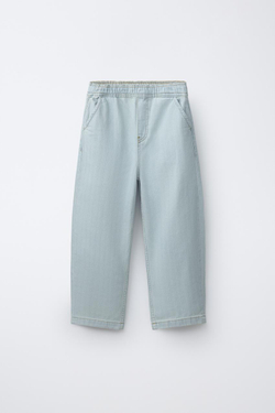 ZARA ЖАККАРДОВЫЕ ДЖИНСЫ BALLOON, СИНИЙ