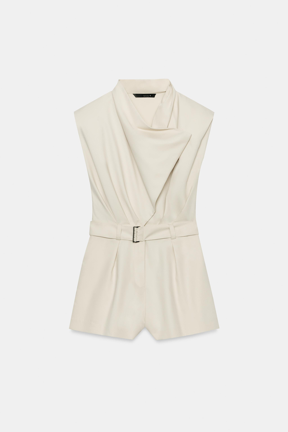 ZARA КОРОТКИЙ КОМБИНЕЗОН С ПОДПЛЕЧНИКАМИ И ПОЯСОМ, ЦВЕТ ПЕНЬКИ