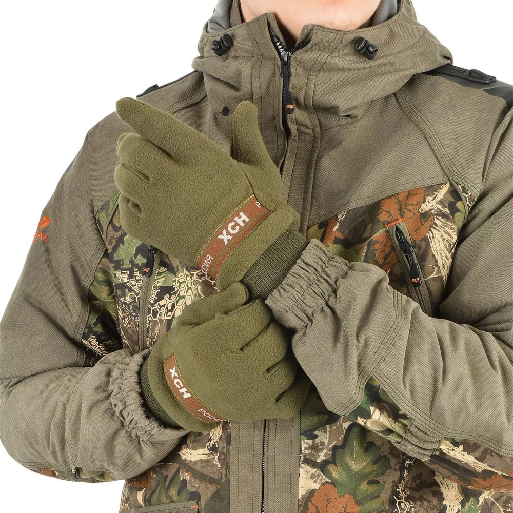 Перчатки для охоты ОХОТНИК мод.734-6 HSN, флис-кожа, Хаки