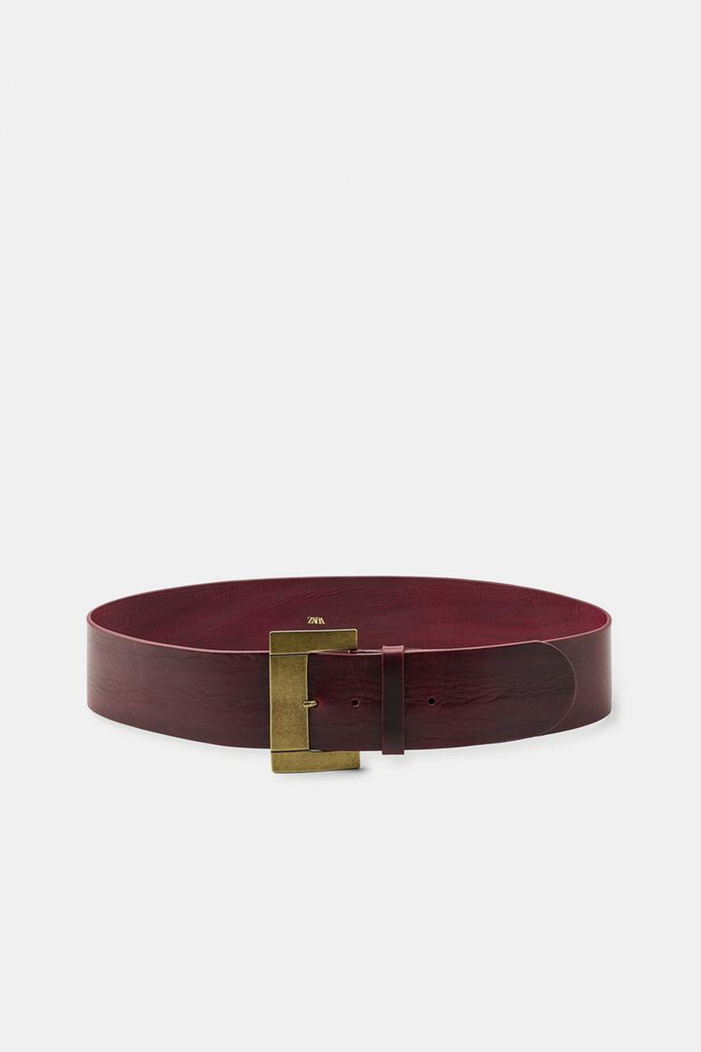 ZARA ШИРОКИЙ КОЖАНЫЙ РЕМЕНЬ 100% С КВАДРАТНОЙ ПРЯЖКОЙ, БОРДОВЫЙ